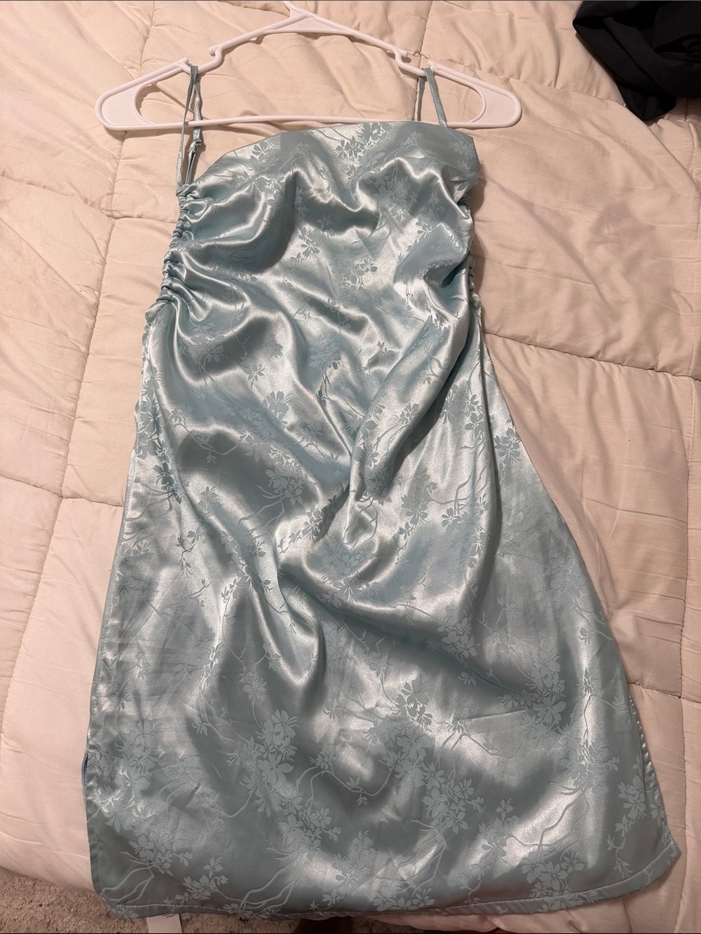 Stella Laguna Beach Satin Jacquard Midi Dress in Pale Blue